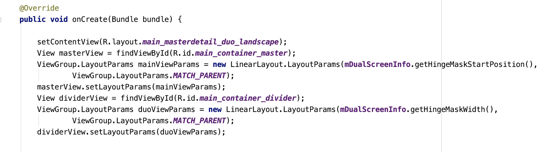 Source code for onCreate method