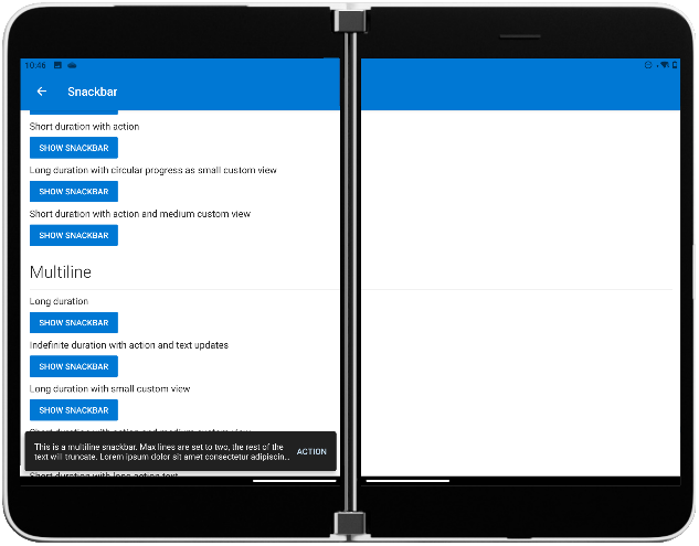 Surface Duo showing snackbar