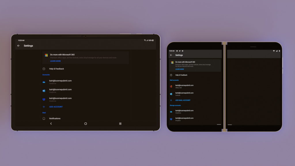 Outlook on a tablet and Surface Duo