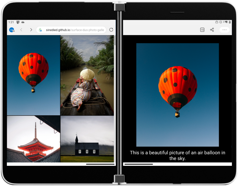 Screenshot of the final photo gallery app on a Surface Duo