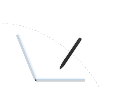 Illustration of a pen being used on a Surface Duo in laptop posture