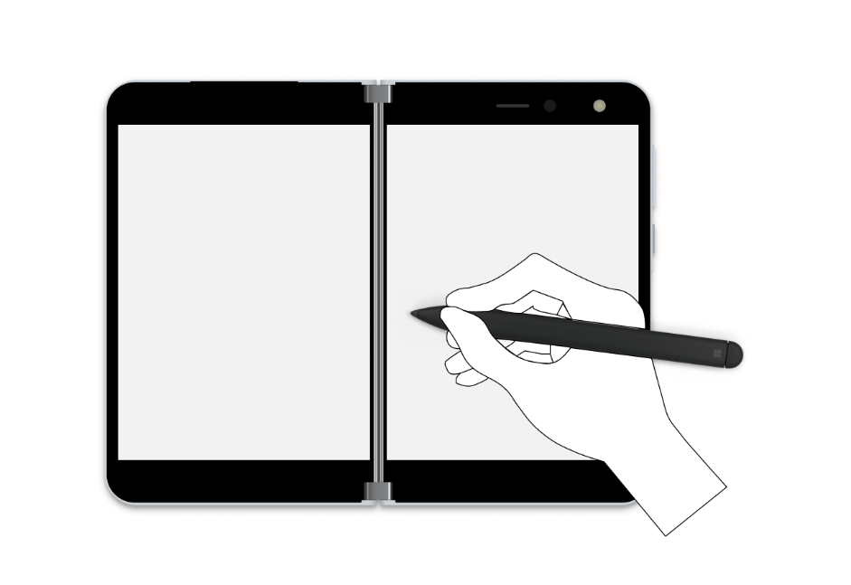 Illustration of a pen being used with a Surface Duo