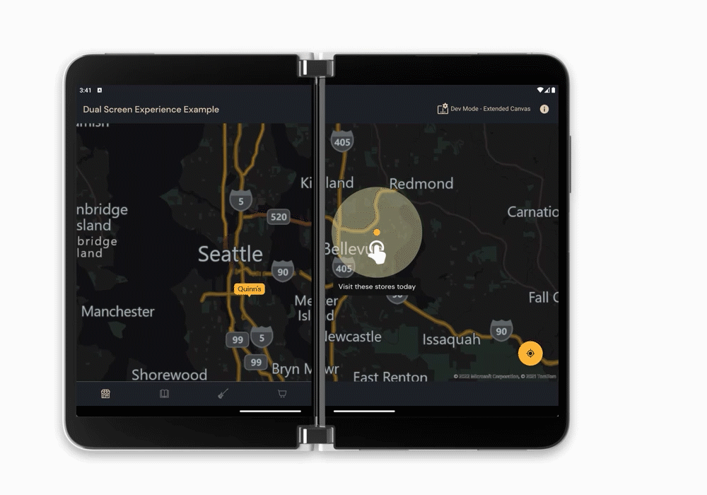 Animation of Surface Duo with a map control