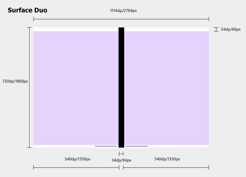 Diagram of Surface Duo screen dimensions