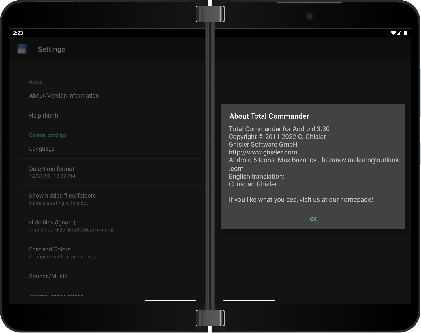 Surface Duo showing Total Commander app details