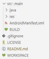 Screen shot of a list of files that make an Android app project.