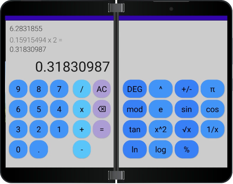 Calculator on two screens