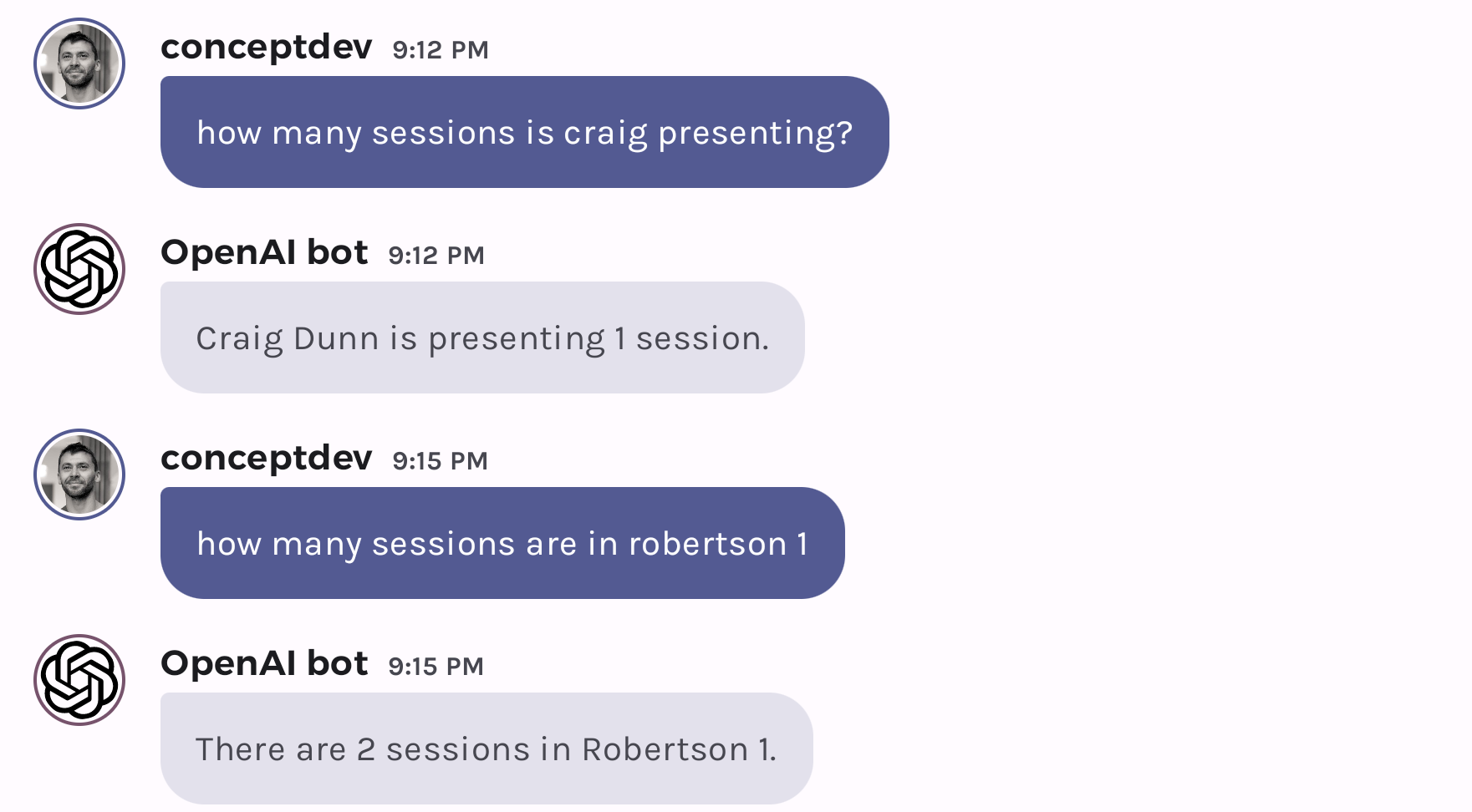 Chat answers about numbers of sessions, using generated SQL