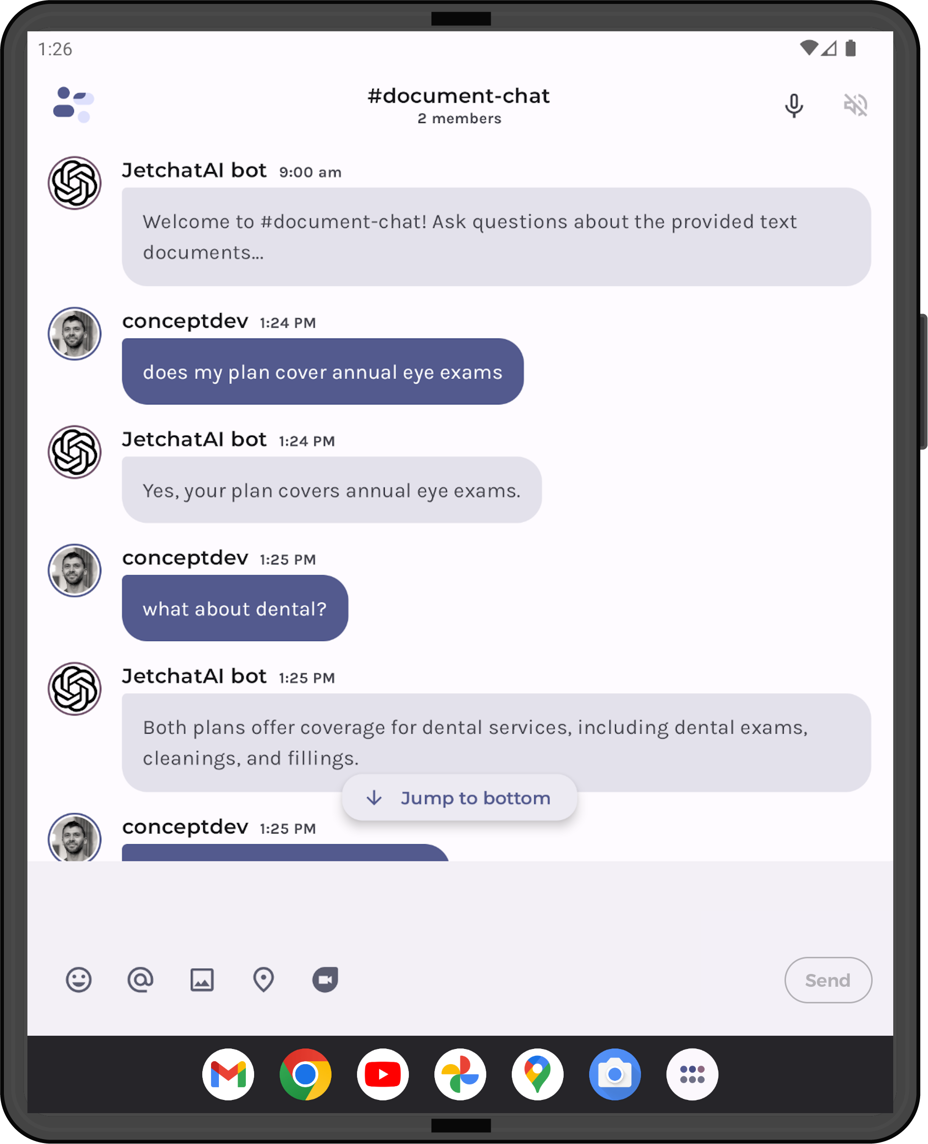 Screenshot of JetchatAI with questions and answers about loaded documents