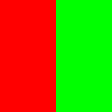 A square split down the middle vertically. The left side is red and the right side is green.