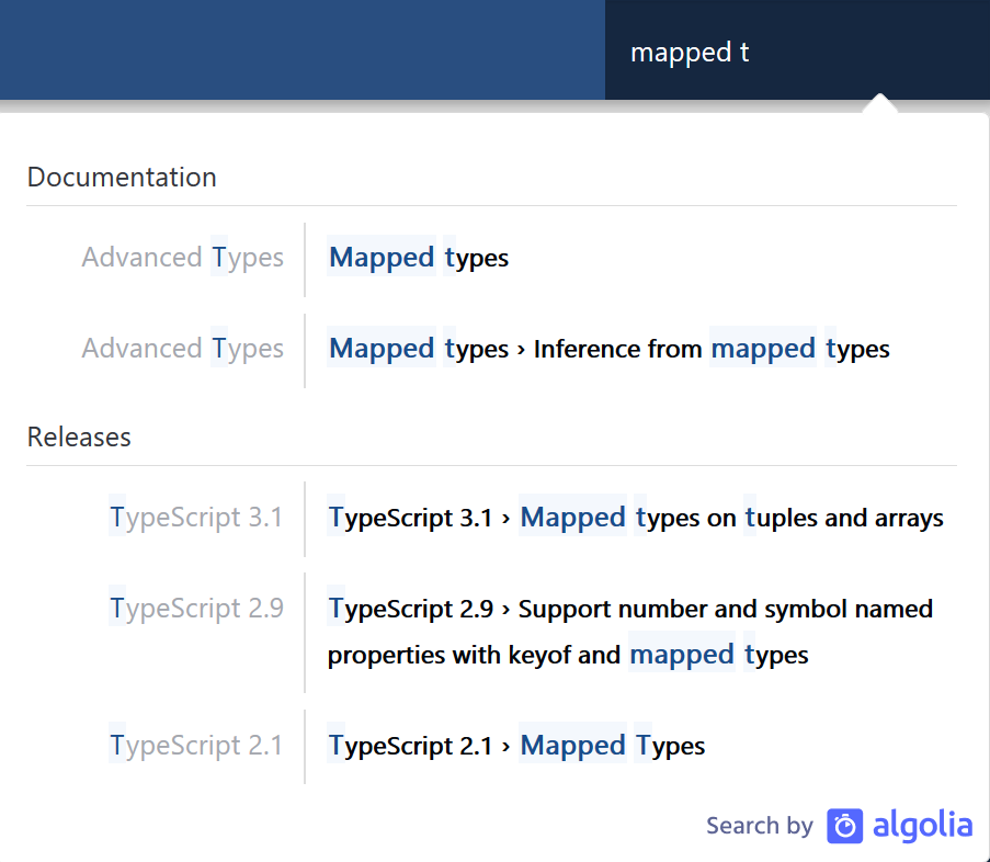 Search on the TypeScript website.