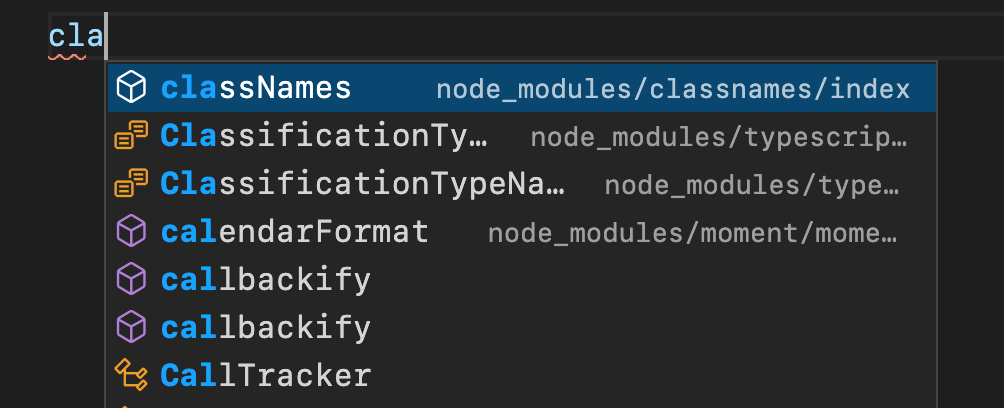 A completion list containing unwieldy paths containing 'node_modules'. For example, the label for 'calendarFormat' is 'node_modules/moment/moment' instead of 'moment'.