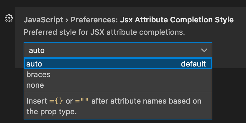 Settings in VS Code for JSX attribute completions