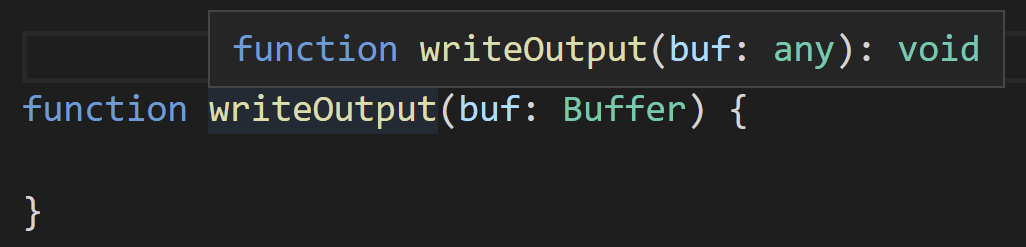 Hovering over a signature where Buffer isn't found, TypeScript replaces it with any.