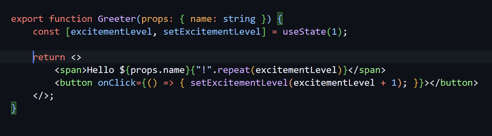 An example of JSX tags with linked editing modifying a JSX fragment and a div element.