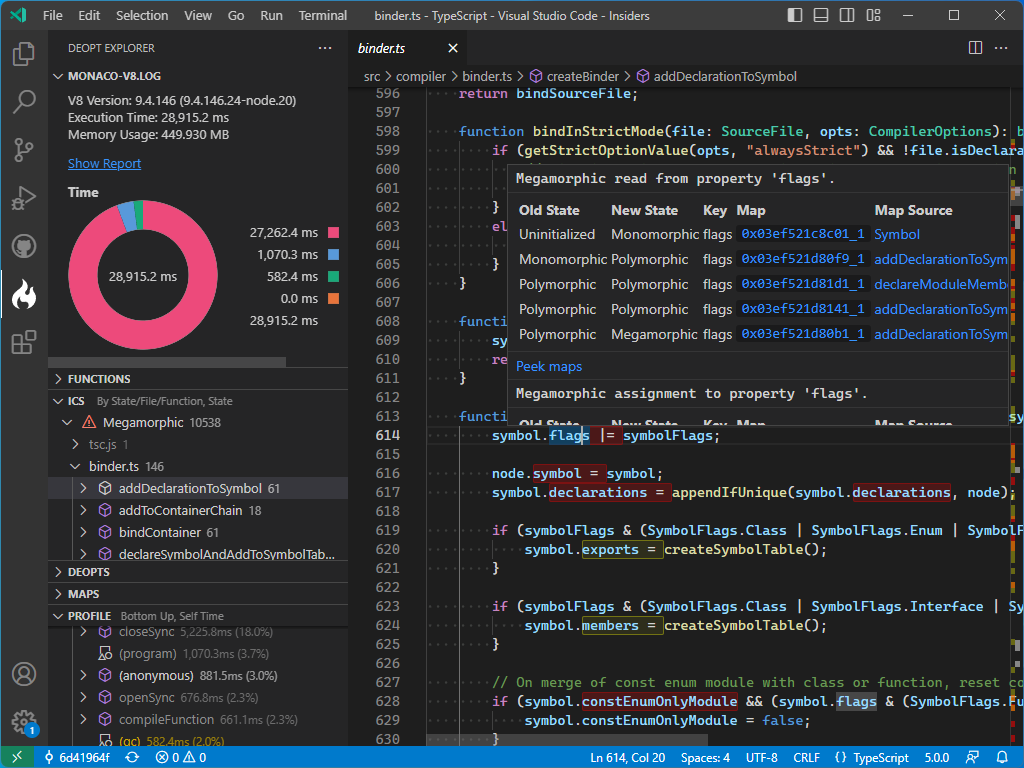 VS Code open with the Deopt Explorer extension visible in the activity bar