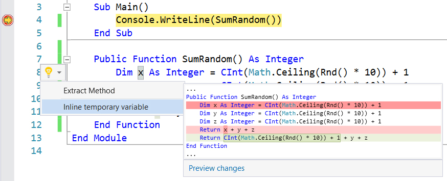 Example of inlining a variable while debugging