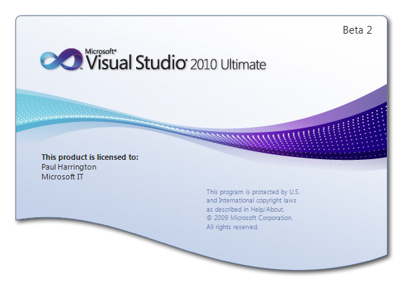 The Visual Studio 2010 Ultimate Splash Screen with License and Copyright Information