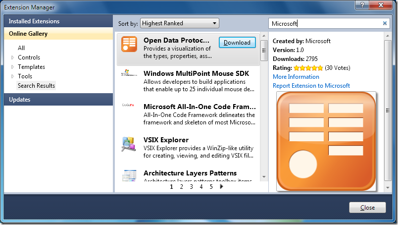 Extension Manager, VS 2010 RC