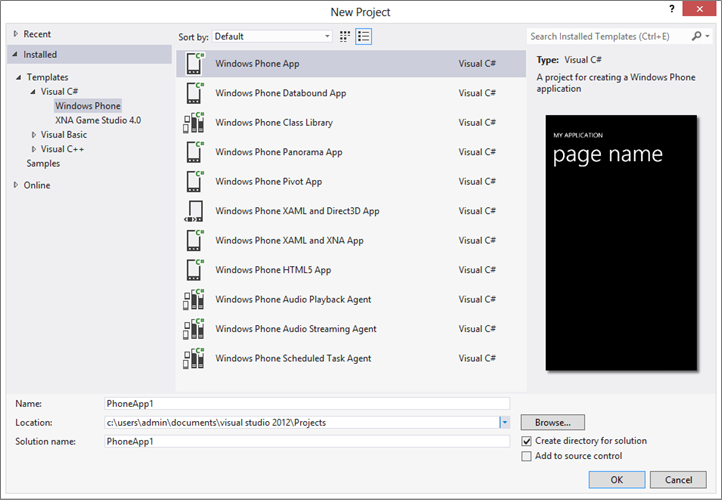 How to create windows mobile application in visual studio 2012 Introducing Windows Phone Sdk 8 0 Visual Studio Blog