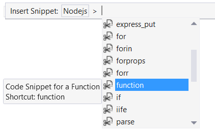 Node.js code snippets in Visual Studio