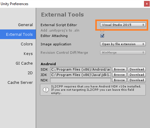 Setting Visual Studio as the external editor for Unity