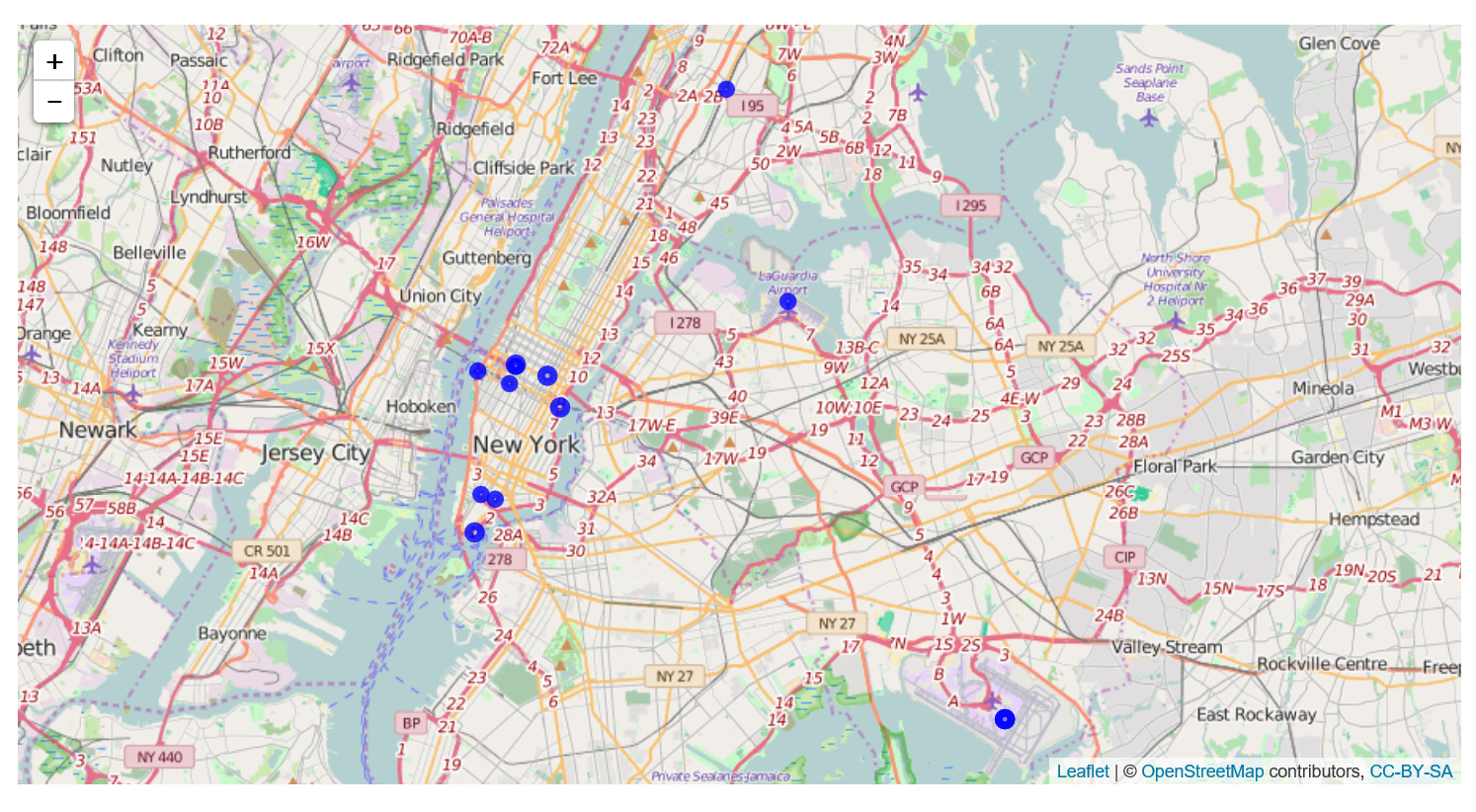 Map showing low altitude New York City airports