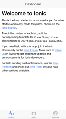 The home screen for the Ionic Tabs template