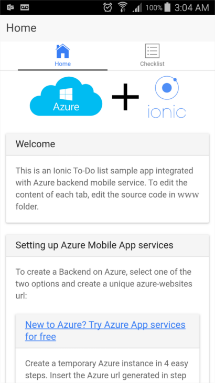 The default home screen for the Azure Ionic To-Do List sample app