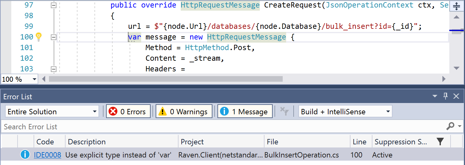Intellisense Visual Studio. Visual Studio generate editorconfig. "Enable code Analysis on build" vs2019.