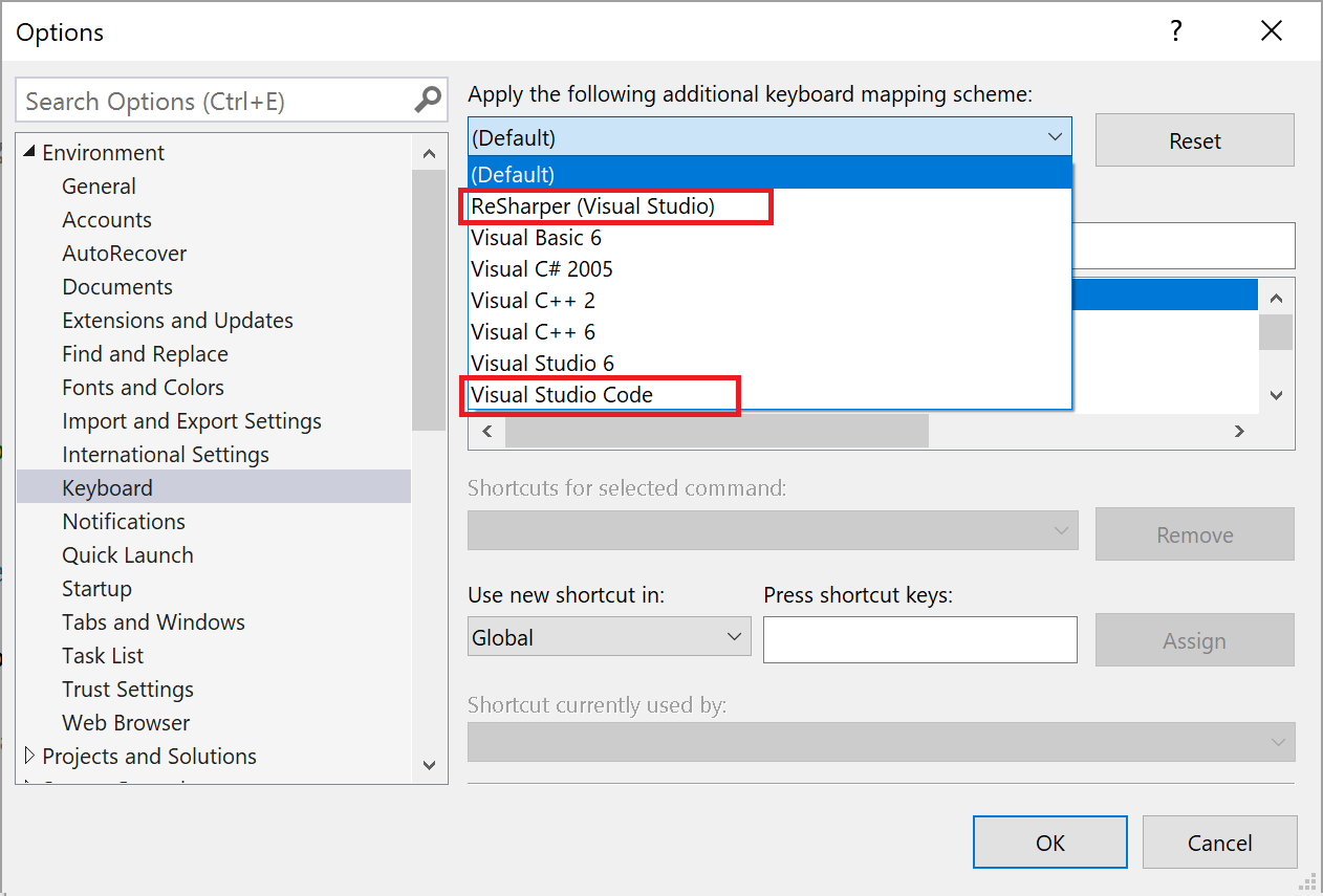 Keyboard profiles for Visual Studio Code and ReSharper