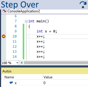 Demonstration of C++ step backward and step over feature for Visual Studio 2017 Enterprise.