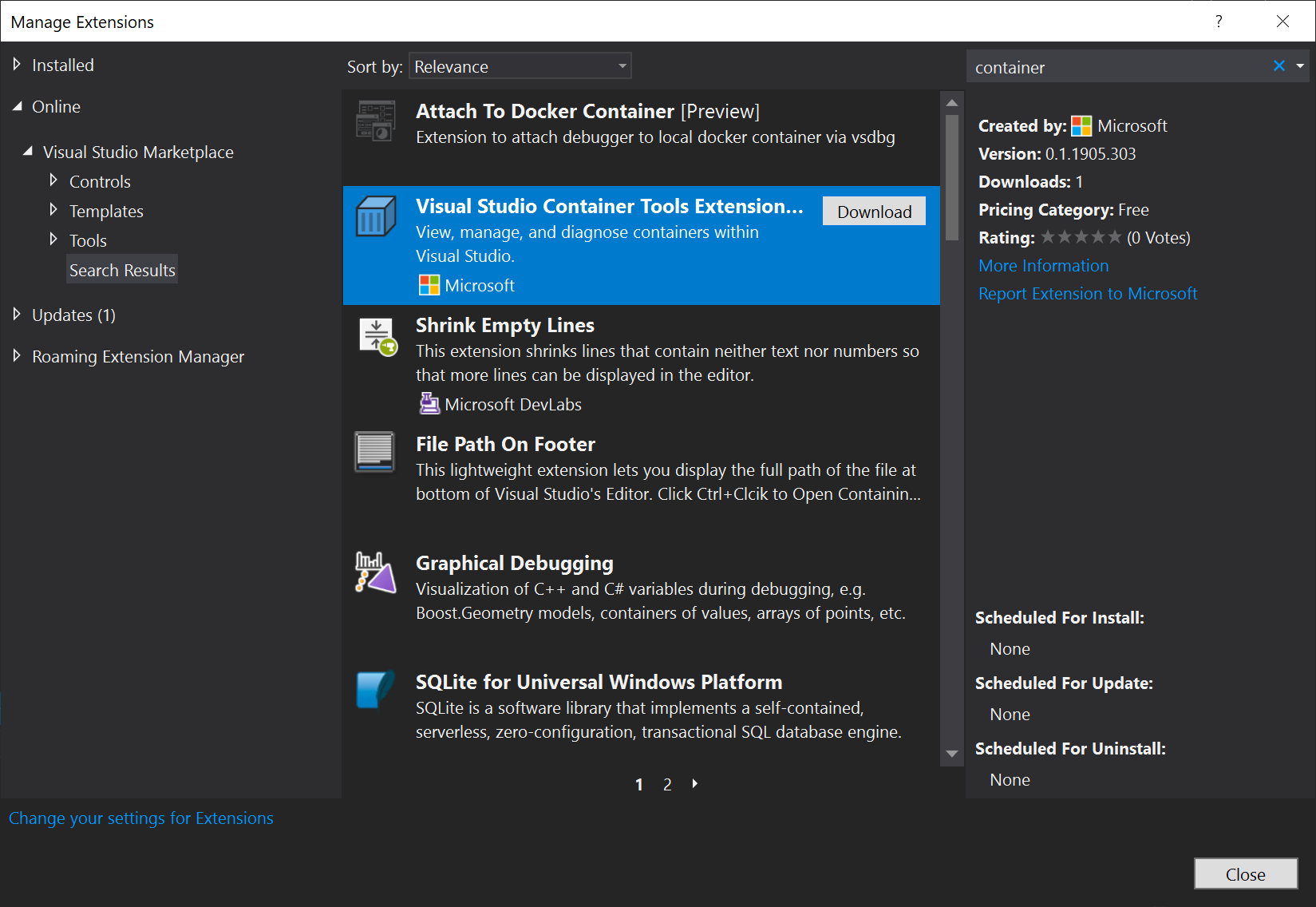 Install Container tools from Visual Studio