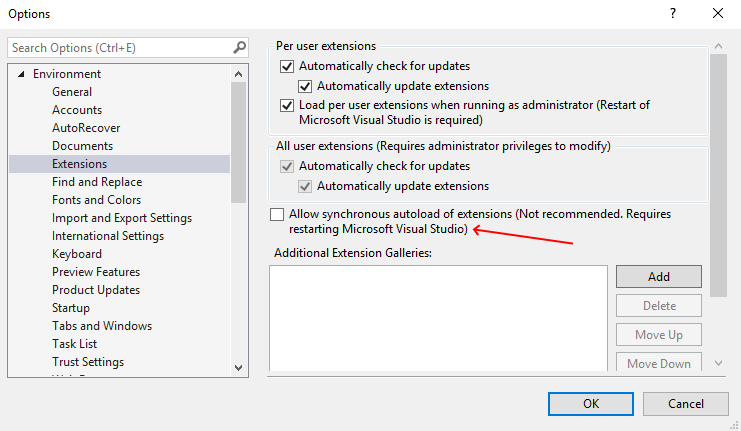 Updates to synchronous autoload of extensions in Visual Studio 2019 - Visual  Studio Blog