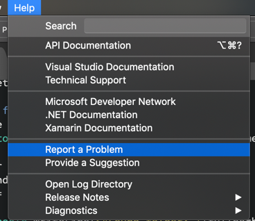 report a problem context menu