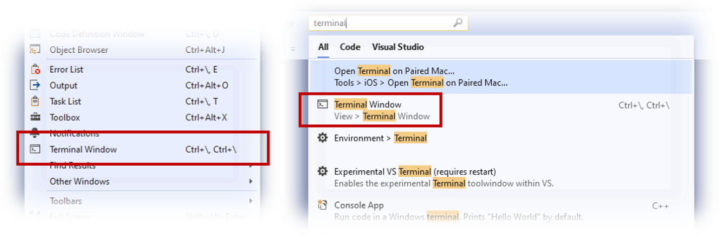 visual studio integrated terminal terminate program