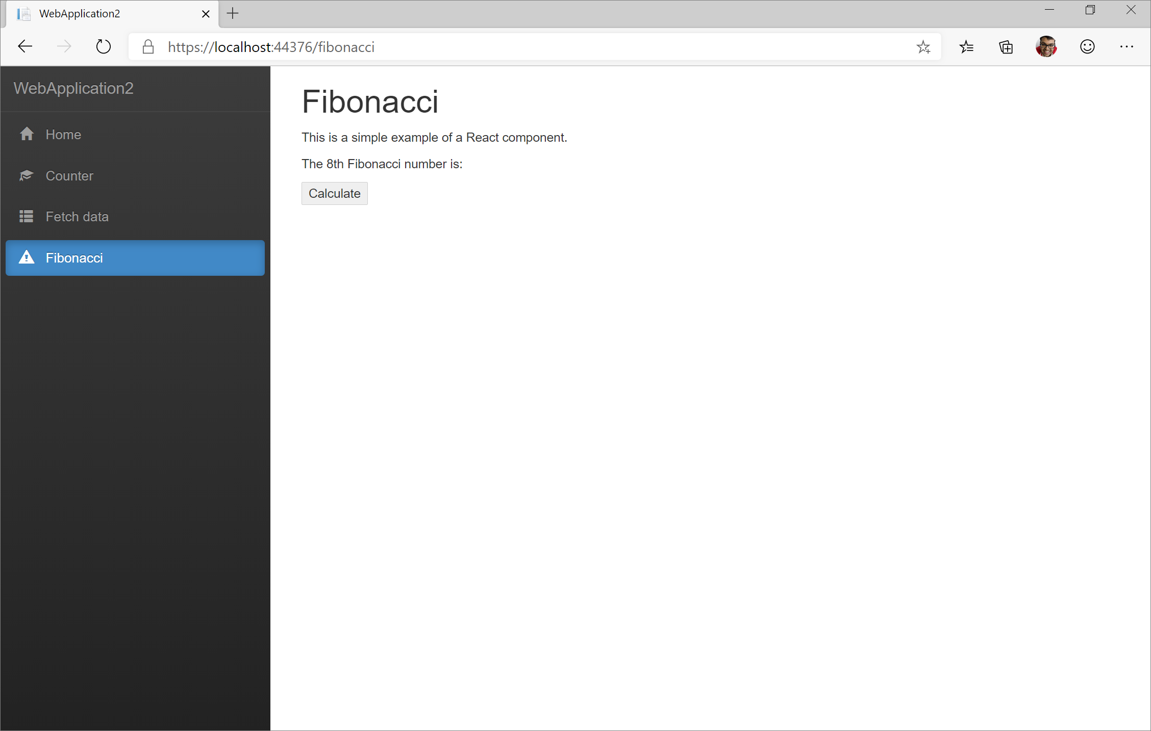 A screenshot of the Fibonacci component we added in Microsoft Edge