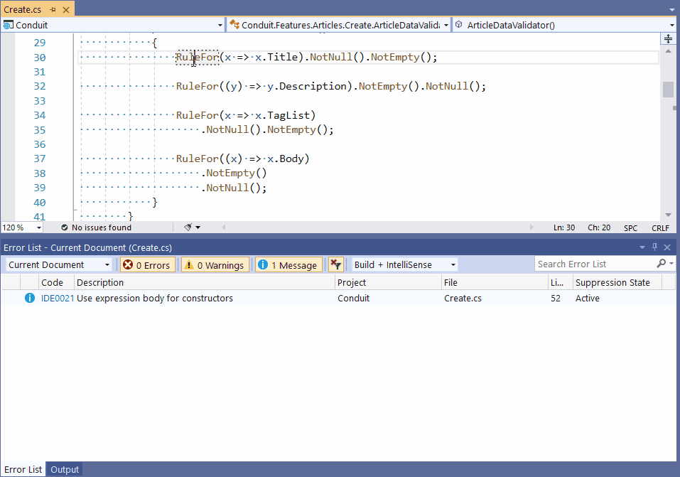 Display of IntelliCode refactoring suggestions in Visual Studio IDE