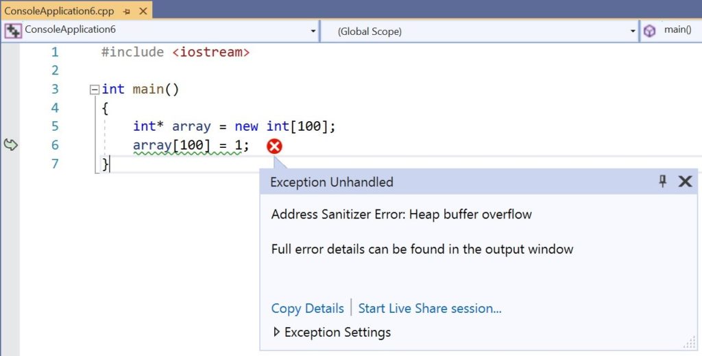 Address Sanitizer support in MSVC (Experimental) in Visual Studio 2019 v16.4