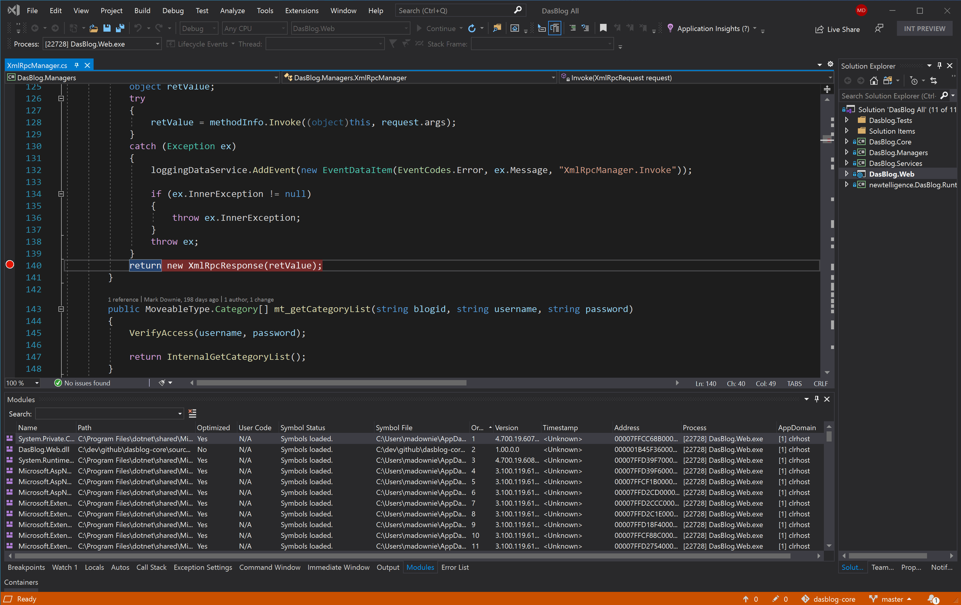 Shows decompilation and source extraction from Visual Studio Module window