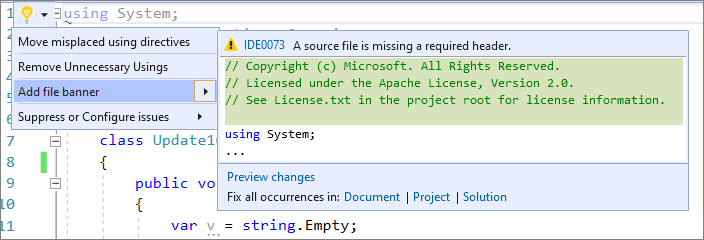 Visual Studio 2019 version 16.6 Preview 2 Add File Banner