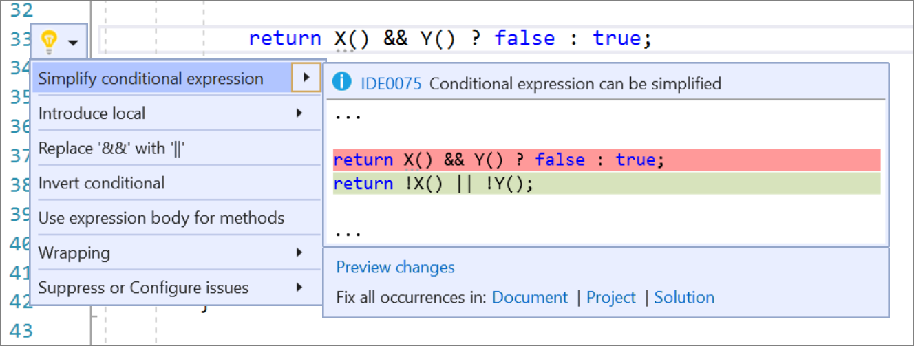 Visual Studio 2019 version 16.6 Preview 2 Simplify Conditional Expressions