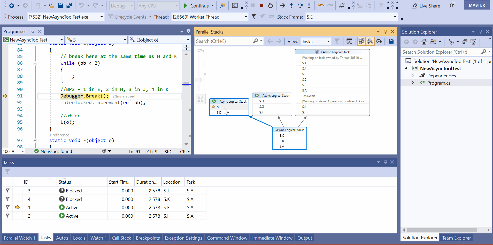 Swap between threads and tasks in Parallel Stacks