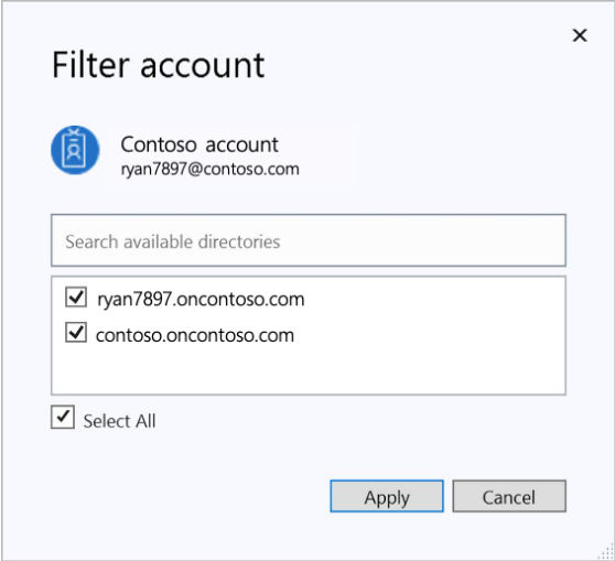 Select account to filter.