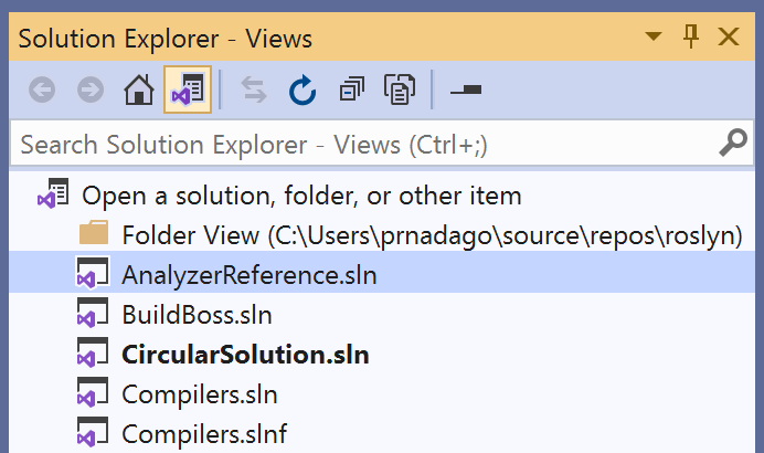 List of Views in Solutions Explorer