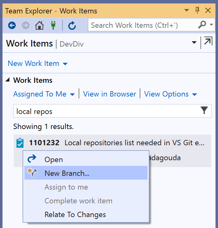Create a New Branch from a Work Item
