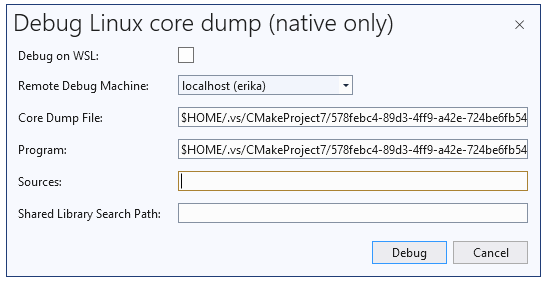 Debug Linux Core Dump on a Remote Linux System from Visual Studio 2019