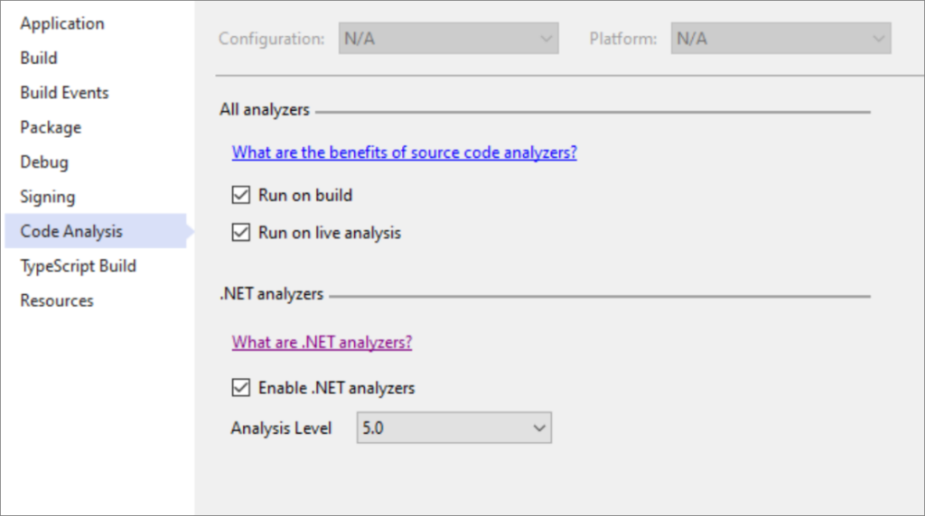 Enabling .NET Analyzers in Visual Studio 2019