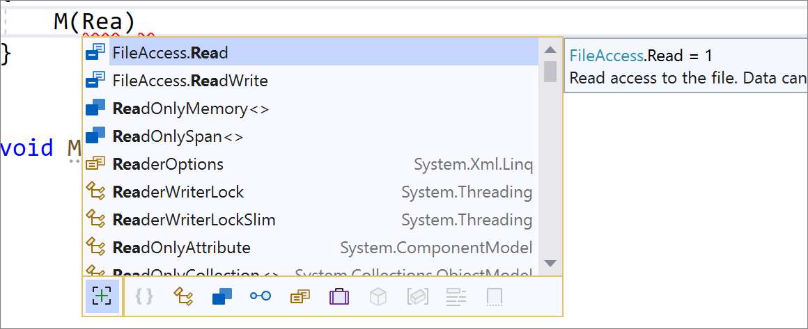 Visual Studio 2019 v16.10预览版1中枚举值的智能感知完成