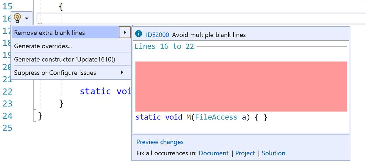 删除Visual Studio 2019 v16.10预览版1中多余的空白行